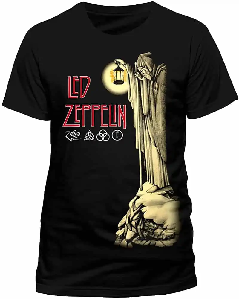 Amazon.com: Led Zeppelin ermitaño escalera al cielo oficial para hombre, pequeño, negro : Ropa, Zapatos y Joyería