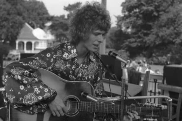 Bowie live at the Beckenham Free Festival in 1969, with his Hagstrom