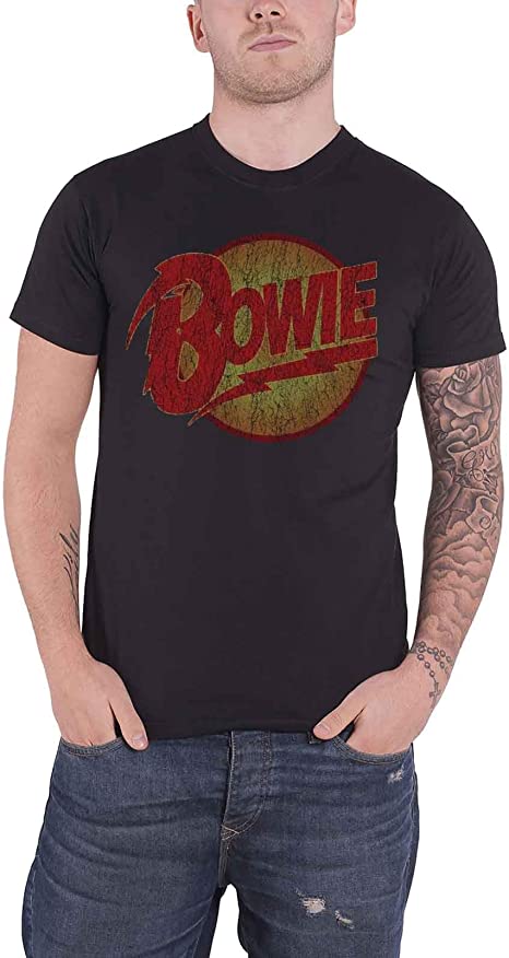 David Bowie T Shirt Diamond Dogs Vintage Distressed Logo Official Mens Black