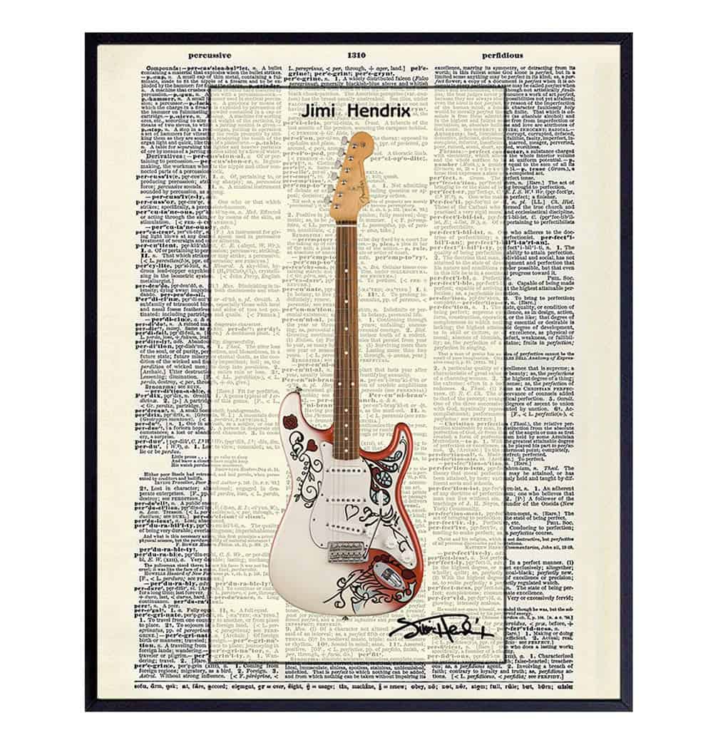 Jimi Hendrix Guitar Upcycled Dictionary Wall Art Print