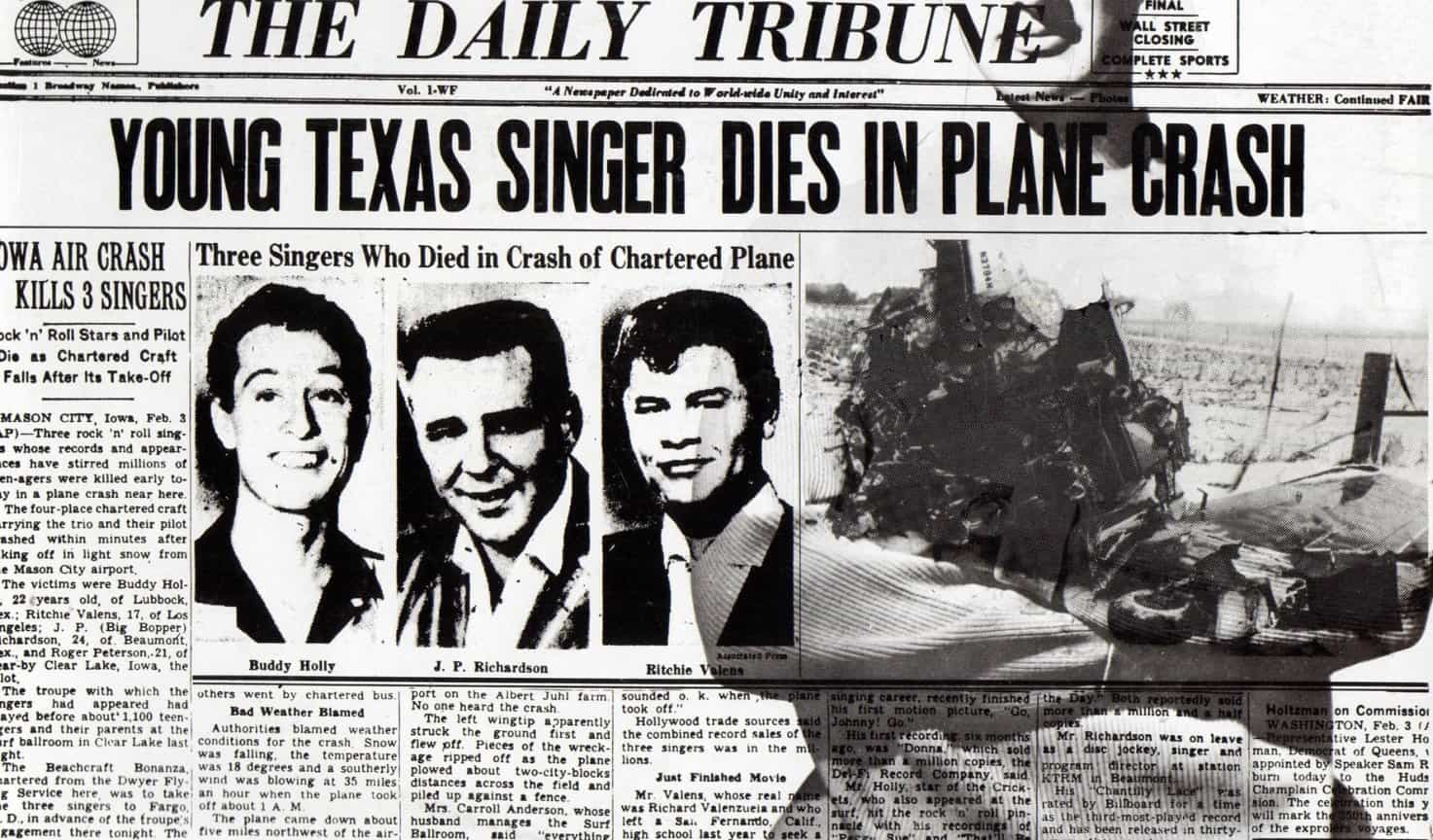 journal note about plane crash in which buddy holly died